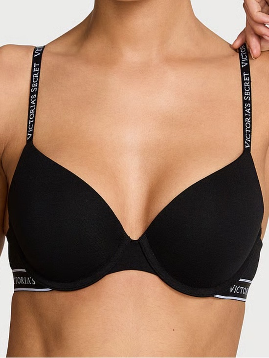 Victoria's Secret Other - Victoria's Secret Black Logo Strap cotton Push-Up Bra Size 38C